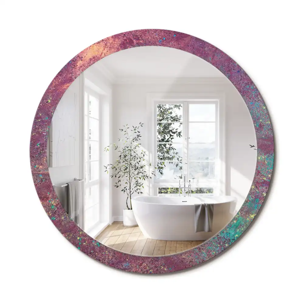Miroir rond cadre imprimé explosion de couleurs