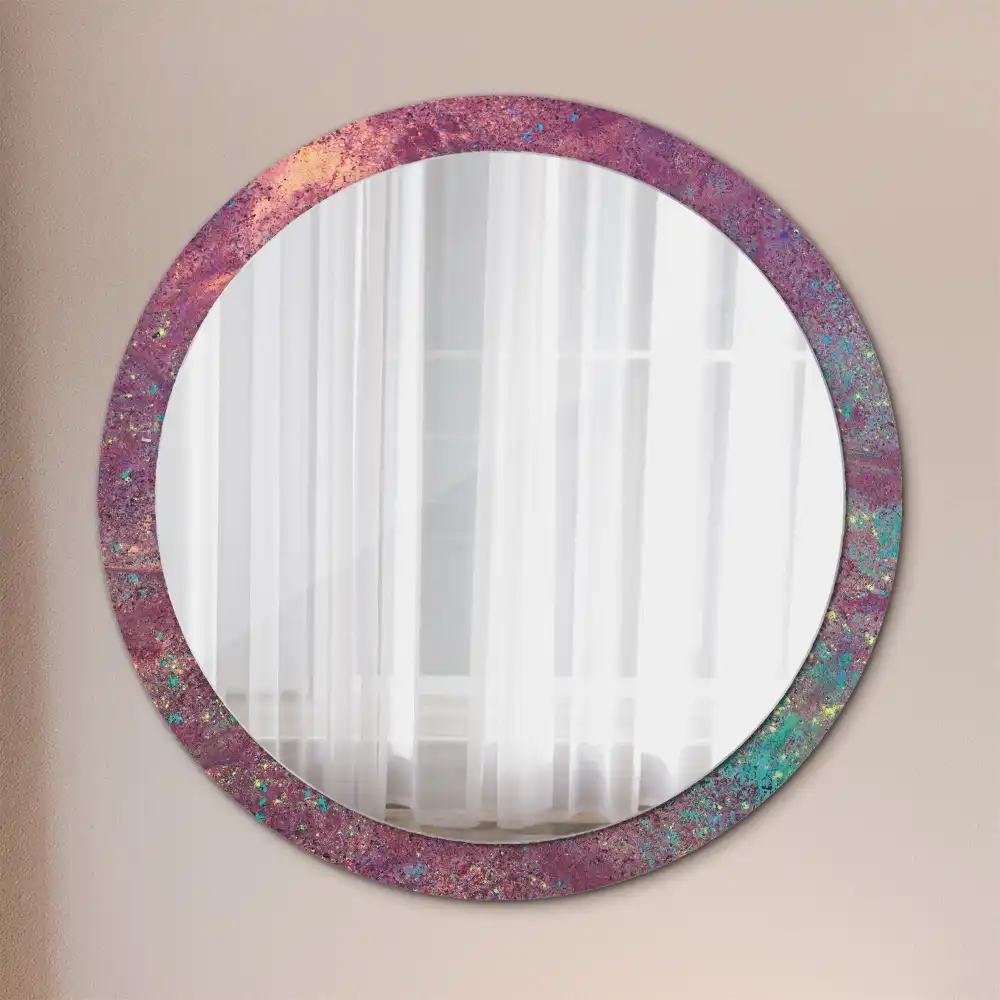 Miroir rond cadre imprimé explosion de couleurs