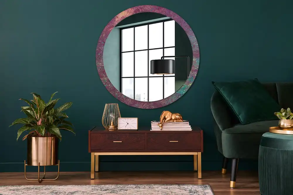 Miroir rond cadre imprimé explosion de couleurs