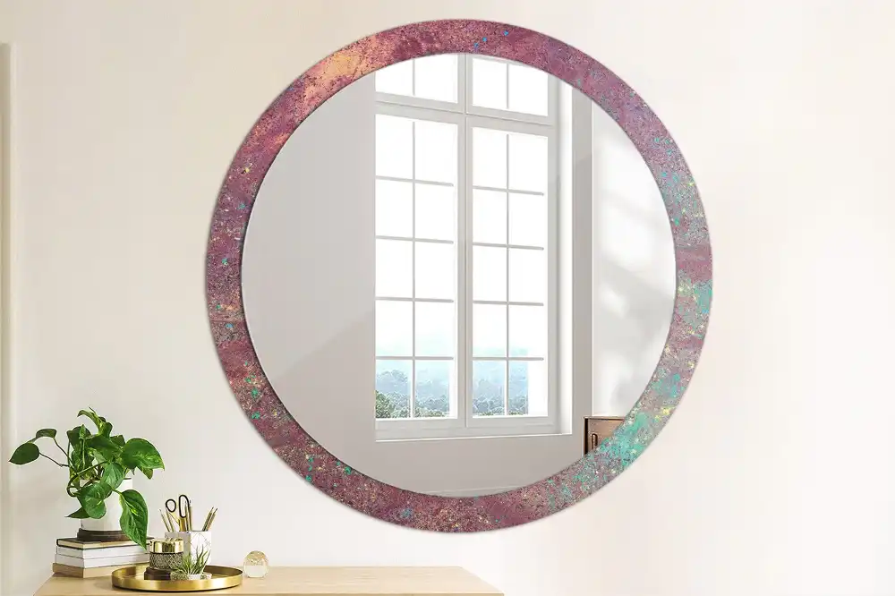 Miroir rond cadre imprimé explosion de couleurs