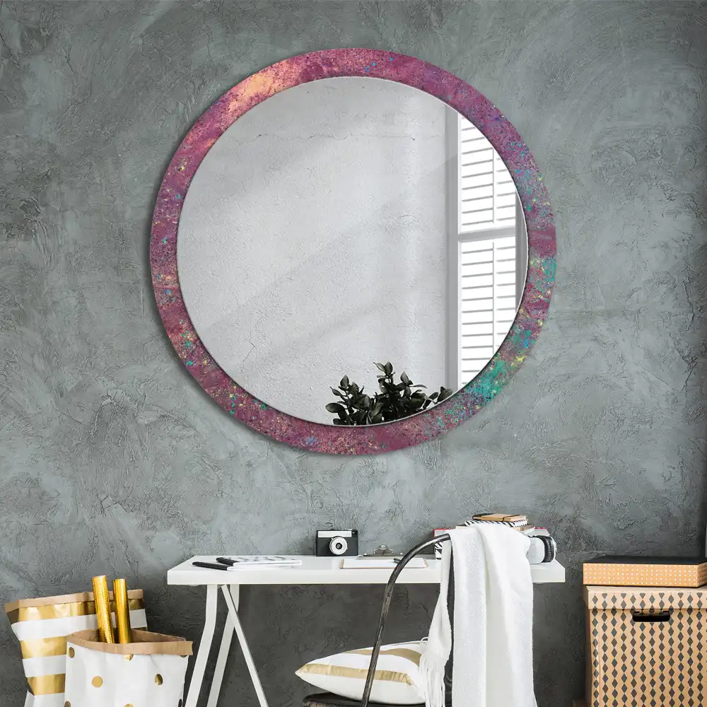 Miroir rond cadre imprimé explosion de couleurs