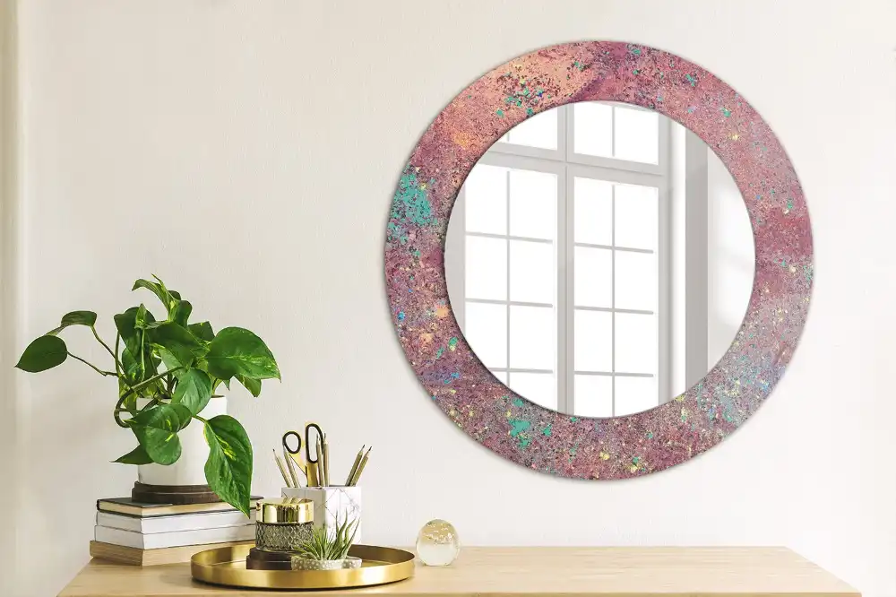 Miroir rond cadre imprimé explosion de couleurs
