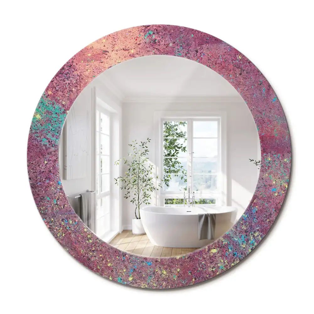 Miroir rond cadre imprimé explosion de couleurs