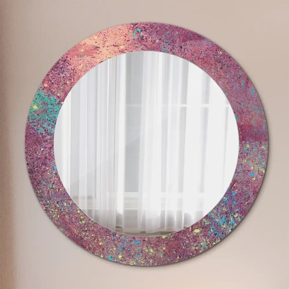 Miroir rond cadre imprimé explosion de couleurs