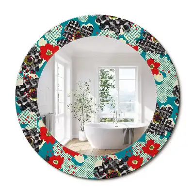Miroir rond cadre avec impression motif floral rétro