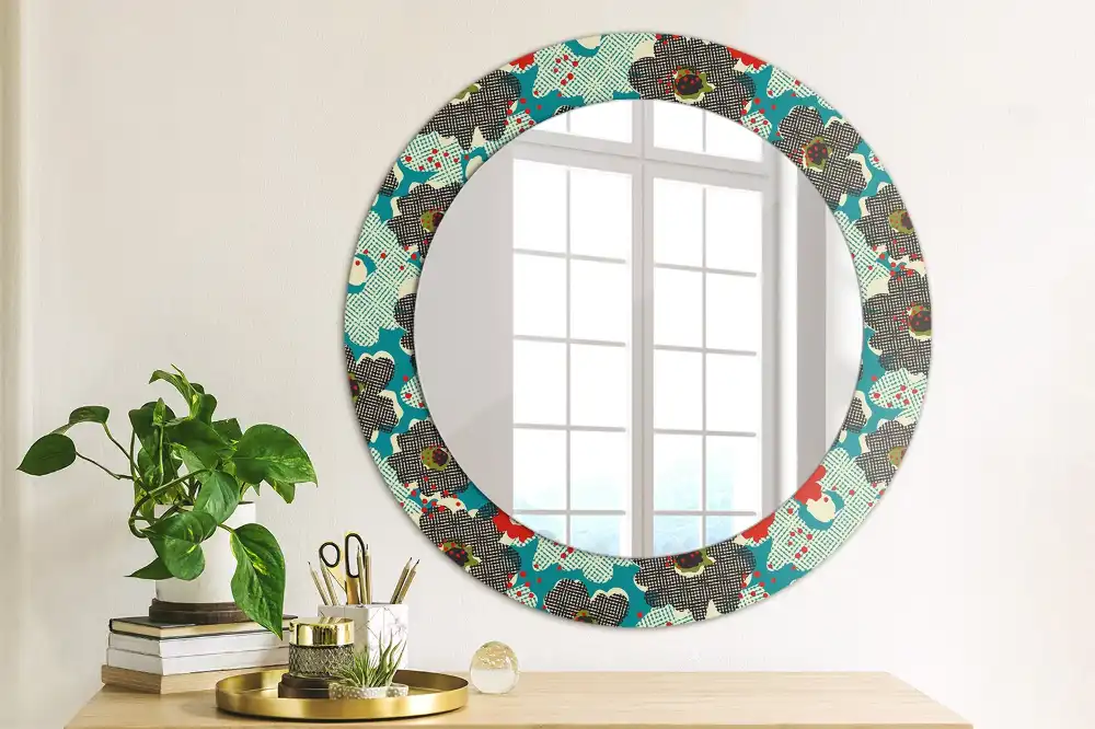Miroir rond cadre avec impression motif floral rétro