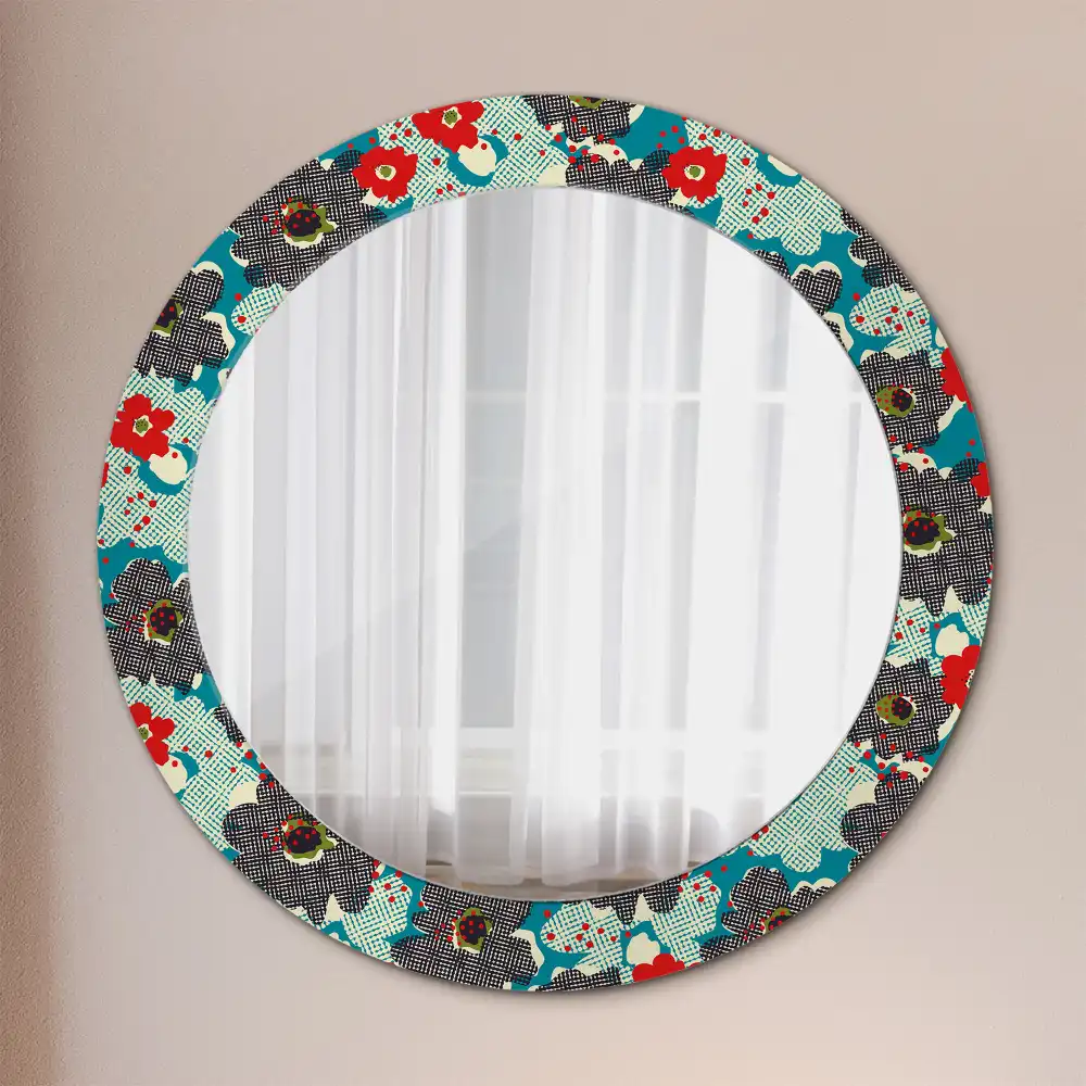 Miroir rond cadre avec impression motif floral rétro