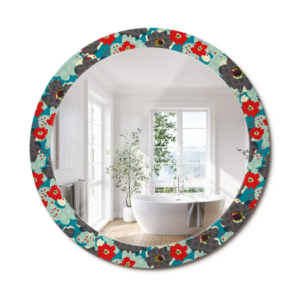Miroir rond cadre avec impression motif floral rétro