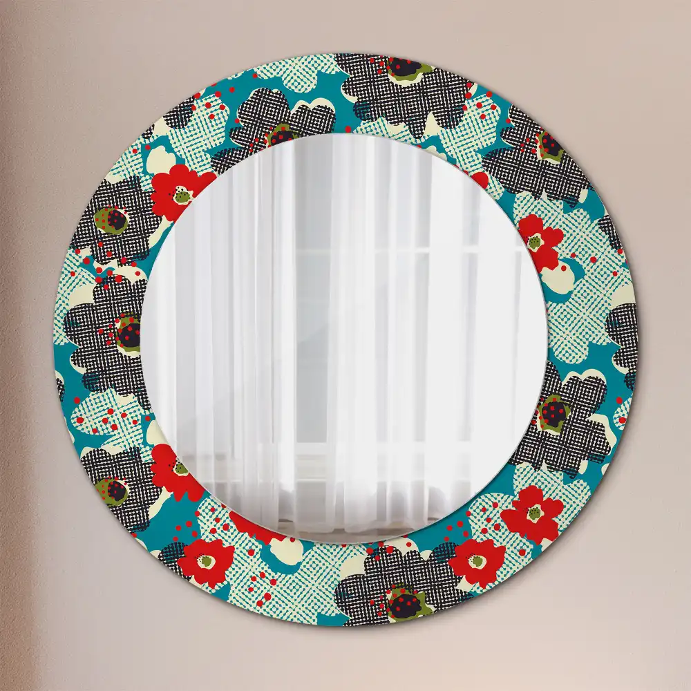 Miroir rond cadre avec impression motif floral rétro