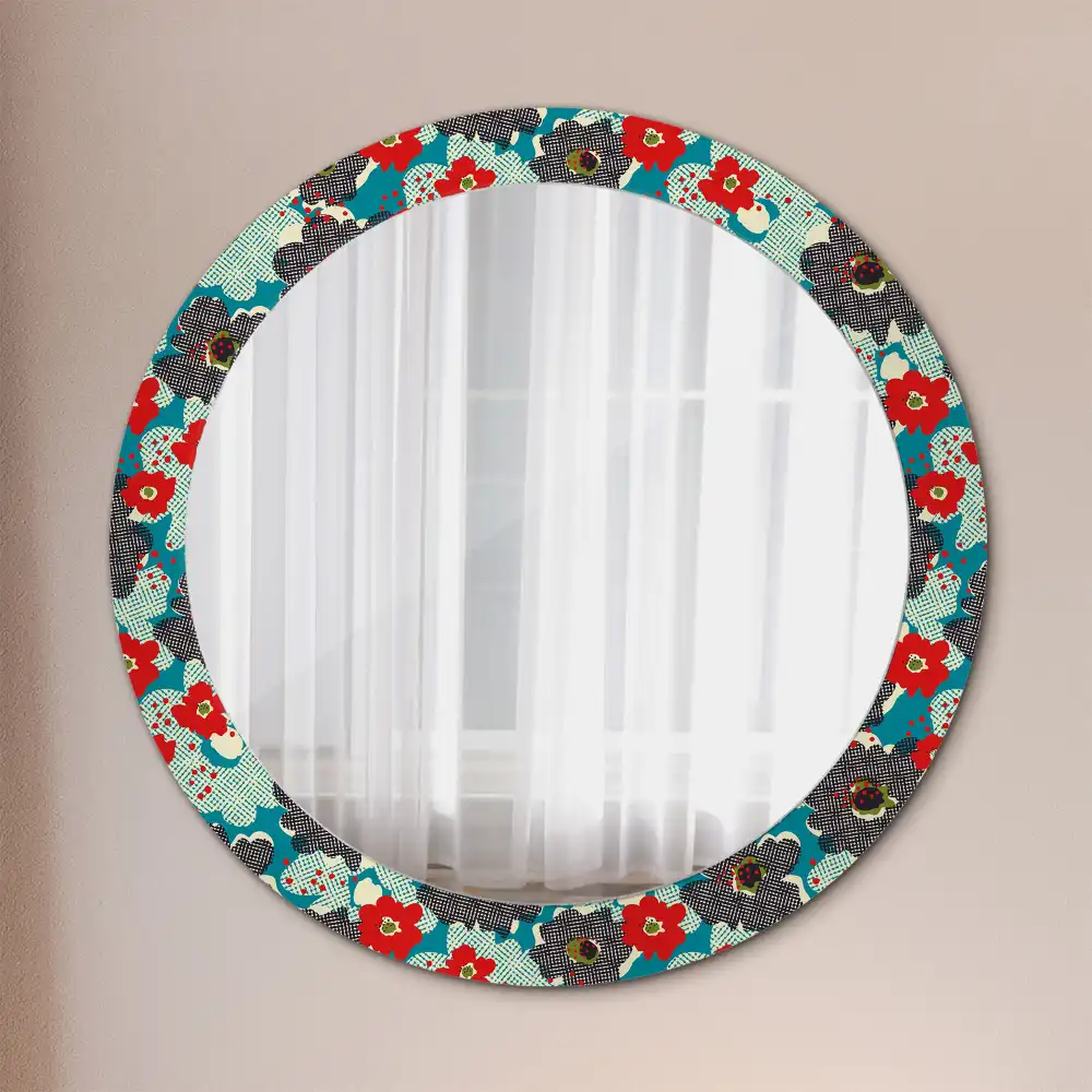 Miroir rond cadre avec impression motif floral rétro