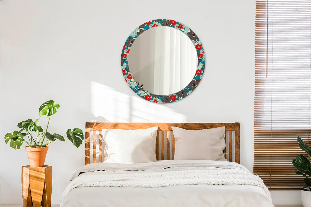 Miroir rond cadre avec impression motif floral rétro