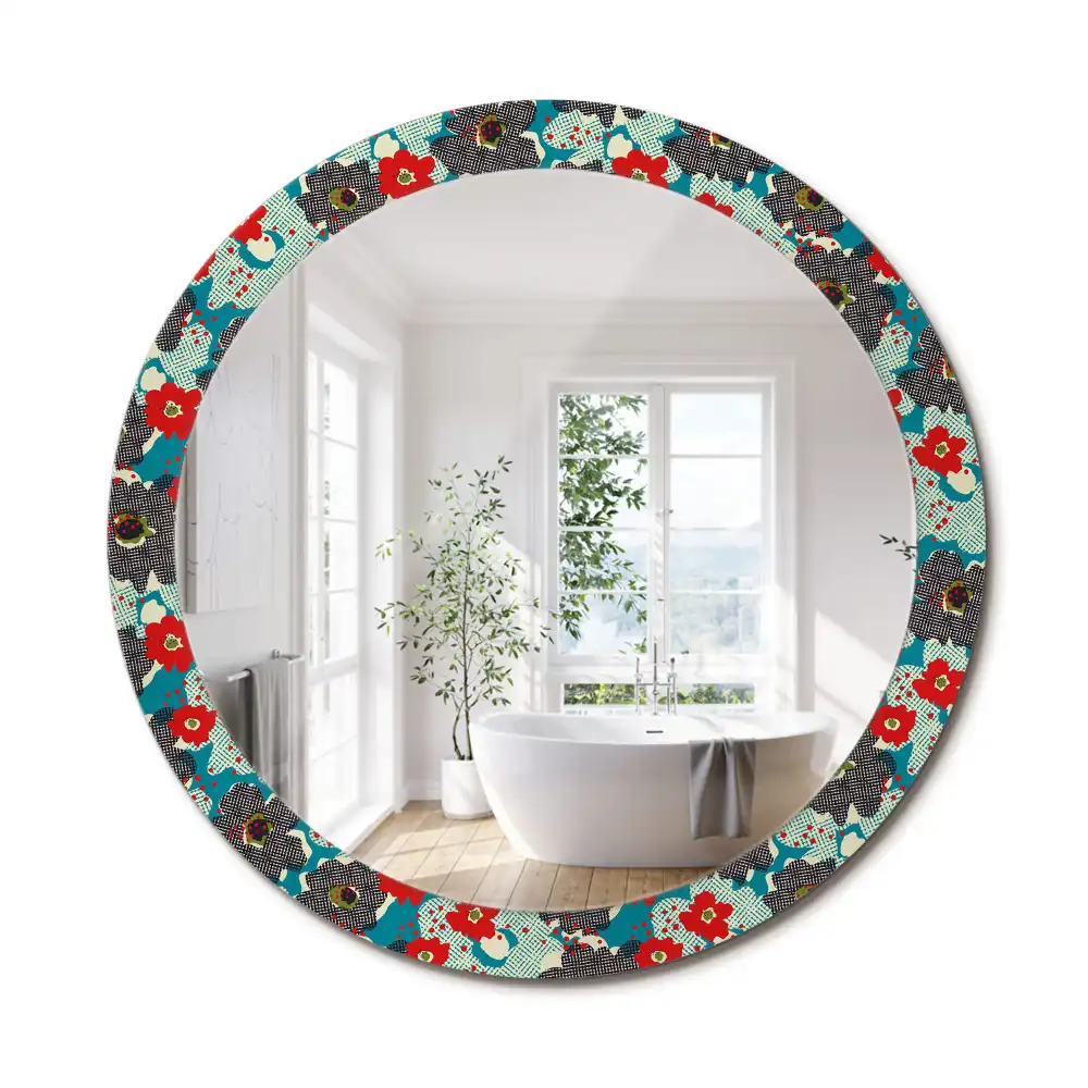 Miroir rond cadre avec impression motif floral rétro