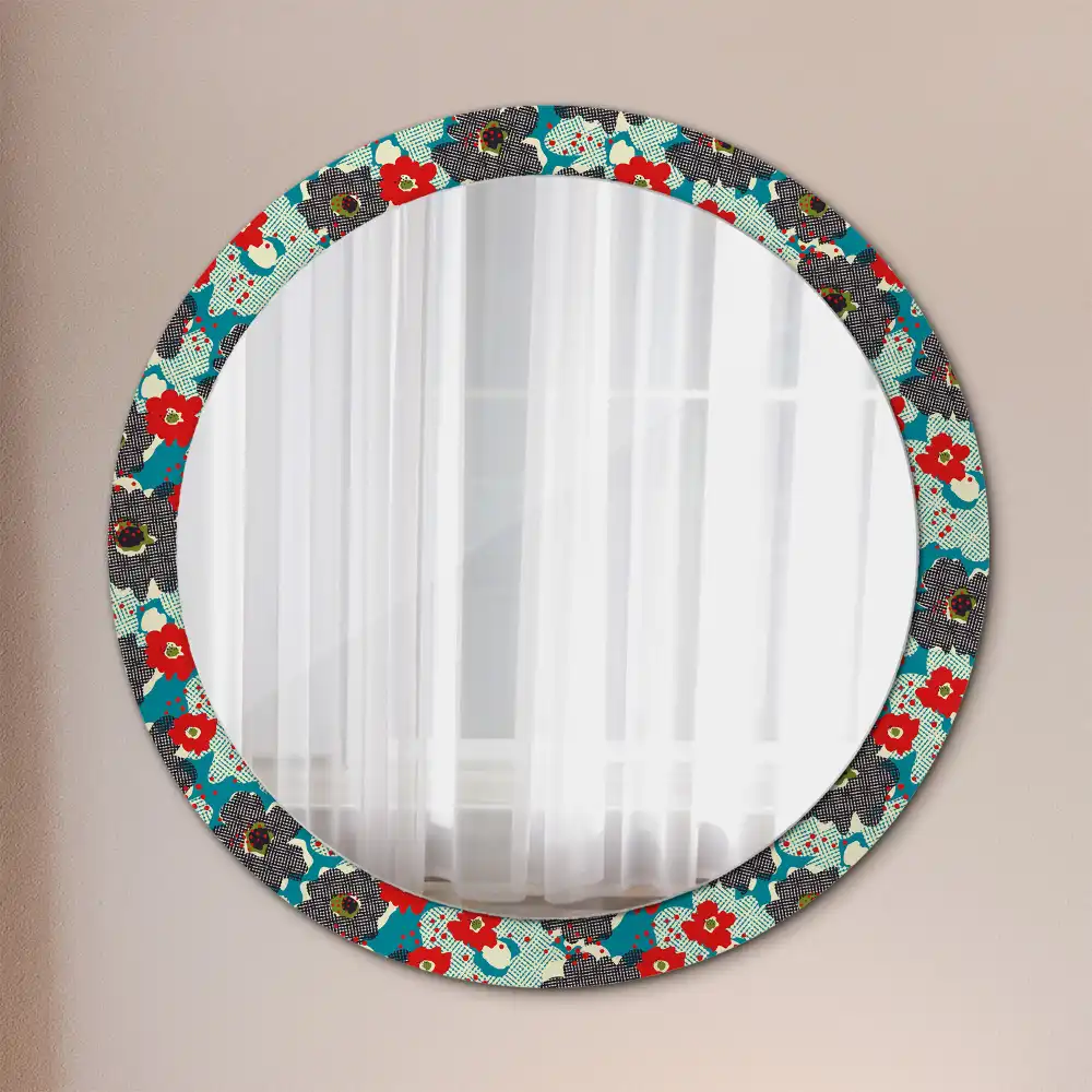 Miroir rond cadre avec impression motif floral rétro