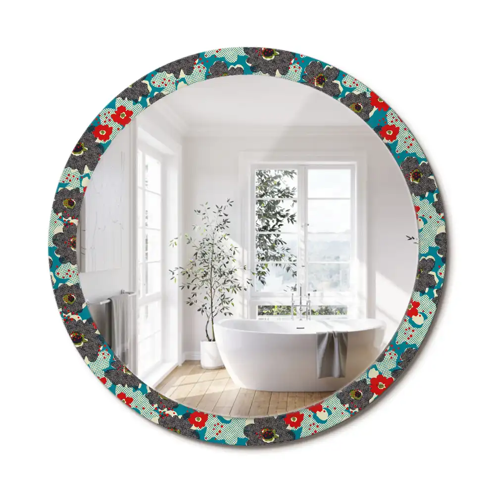 Miroir rond cadre avec impression motif floral rétro
