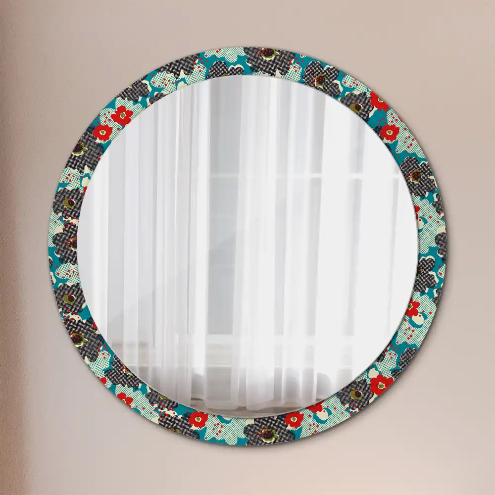Miroir rond cadre avec impression motif floral rétro