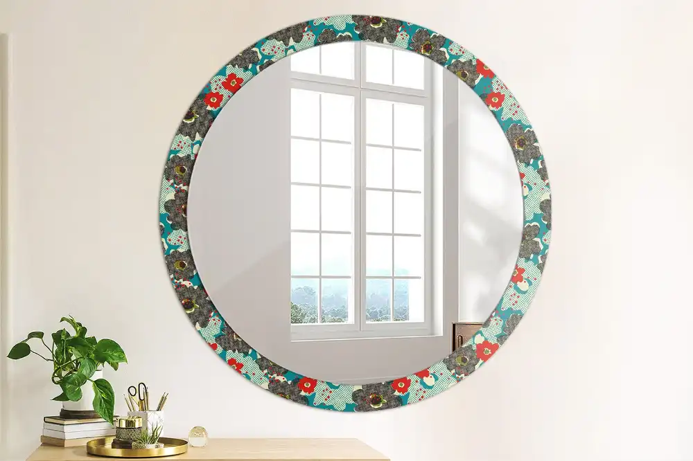 Miroir rond cadre avec impression motif floral rétro