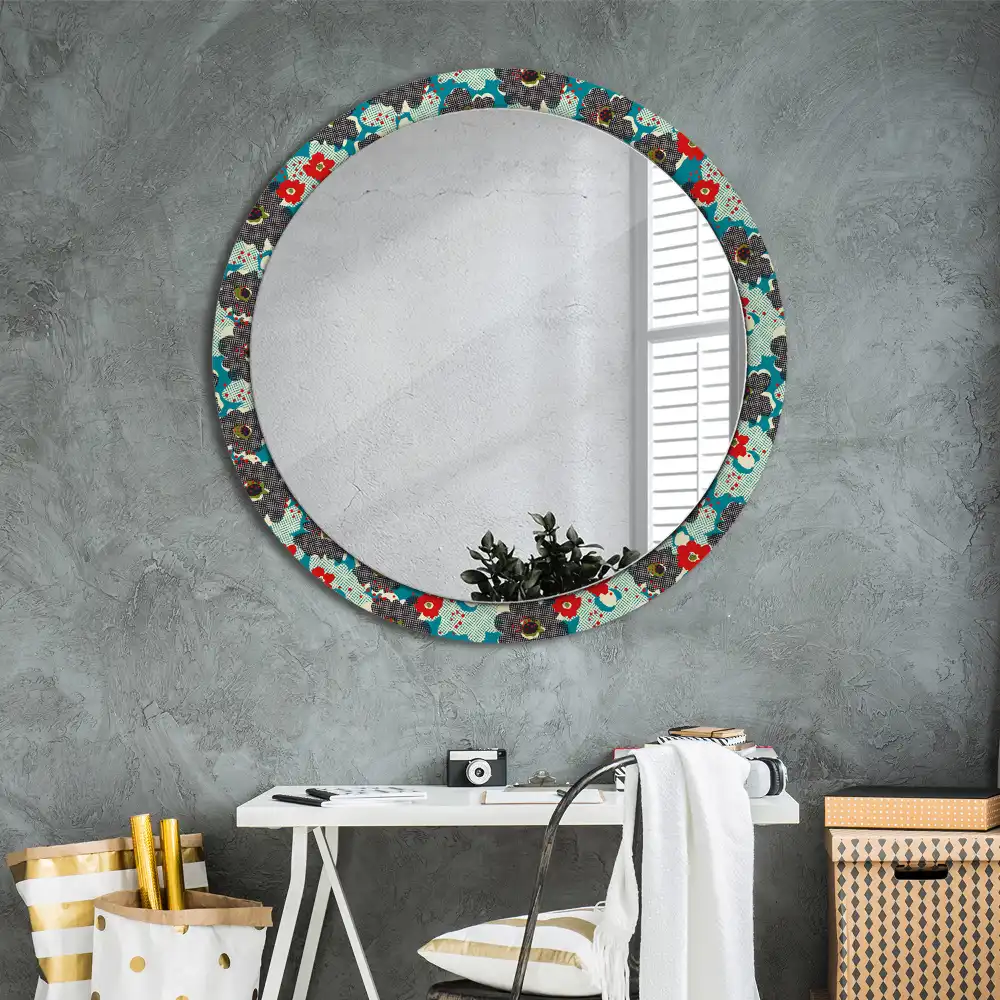 Miroir rond cadre avec impression motif floral rétro