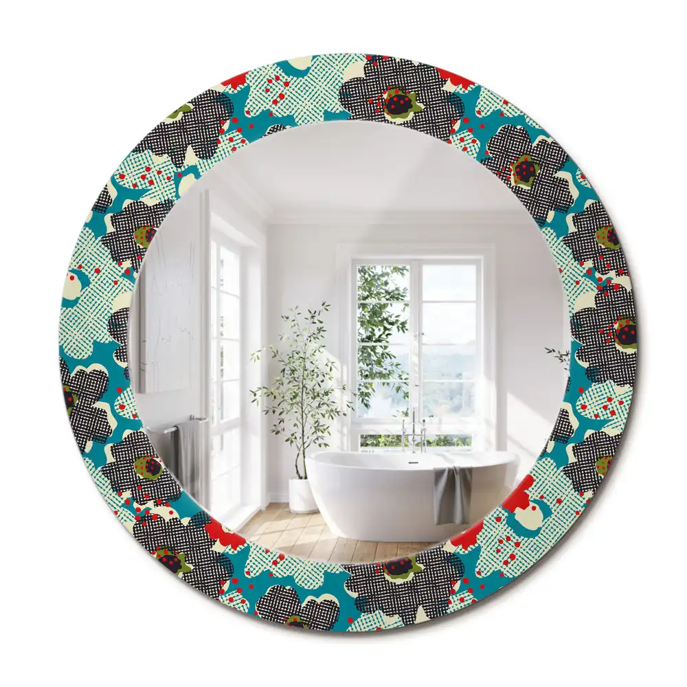 Miroir rond cadre avec impression motif floral rétro