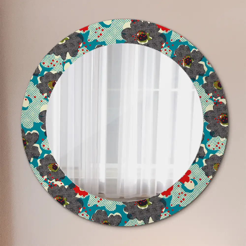 Miroir rond cadre avec impression motif floral rétro