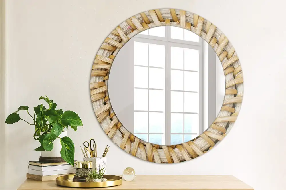 Miroir rond imprimé motif tressé