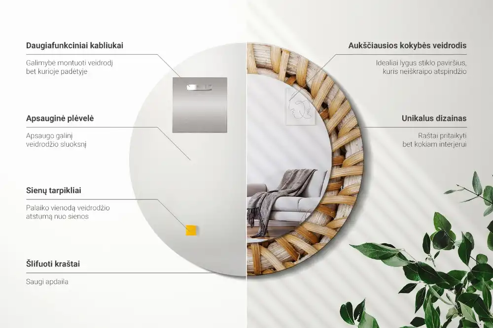 Miroir rond imprimé motif tressé