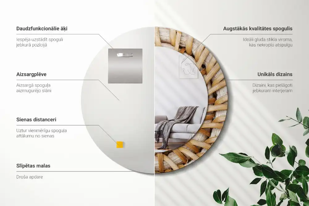 Miroir rond imprimé motif tressé