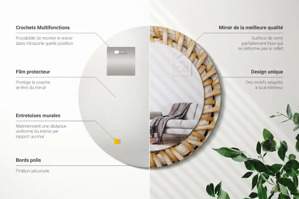 Miroir rond imprimé motif tressé