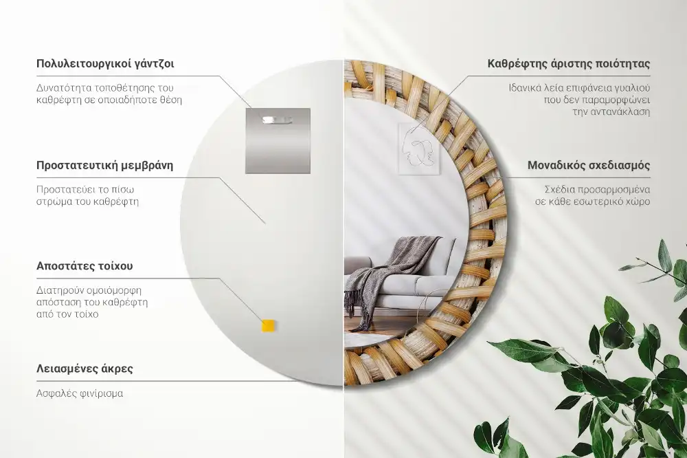 Miroir rond imprimé motif tressé