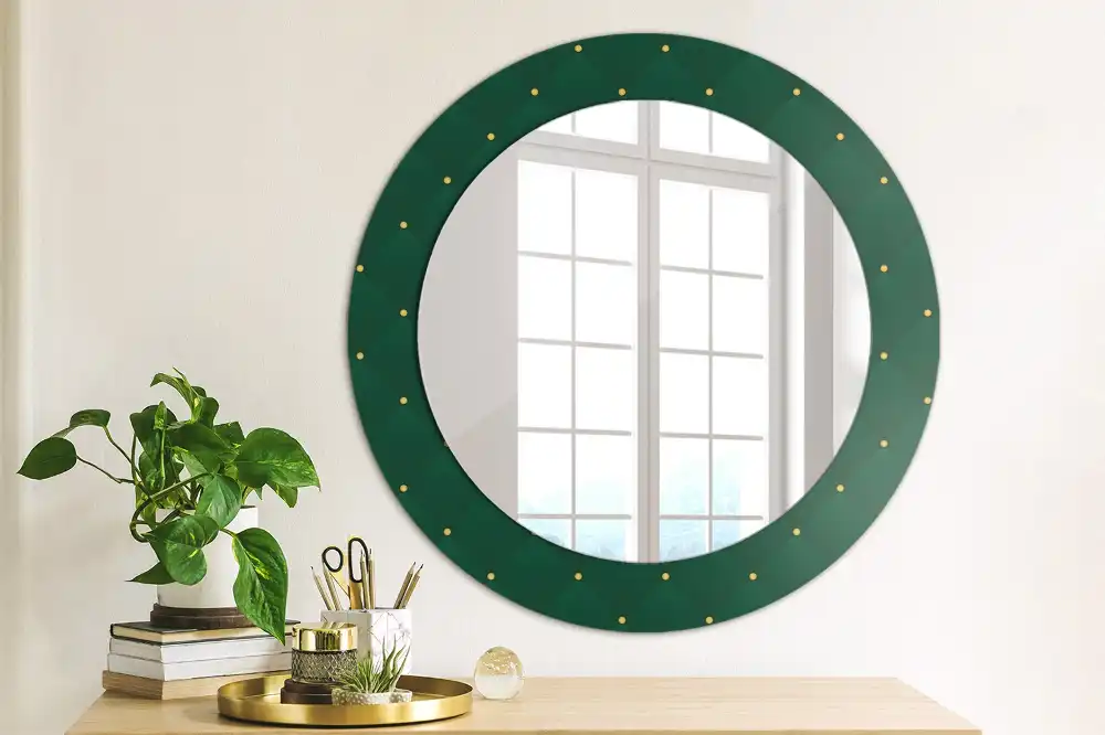 Miroir rond cadre imprimé motif matelassé