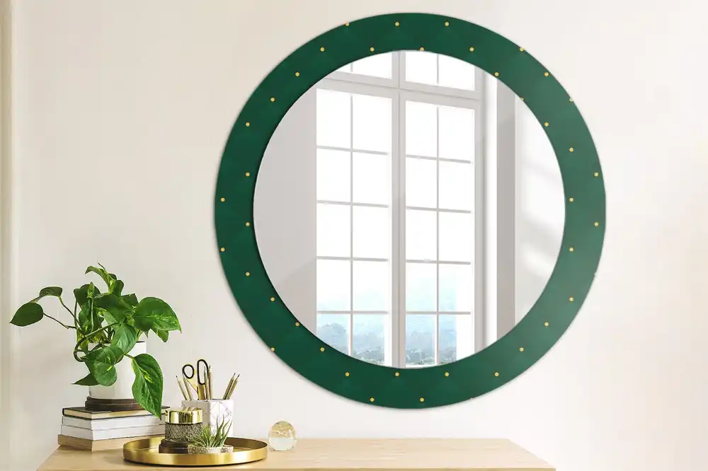 Miroir rond cadre imprimé motif matelassé