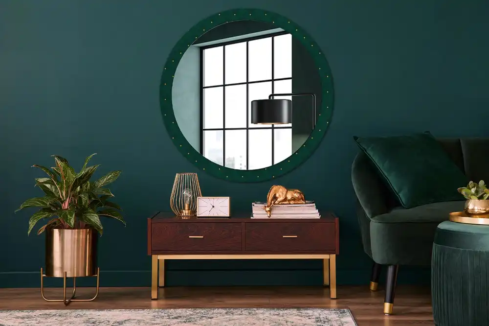 Miroir rond cadre imprimé motif matelassé