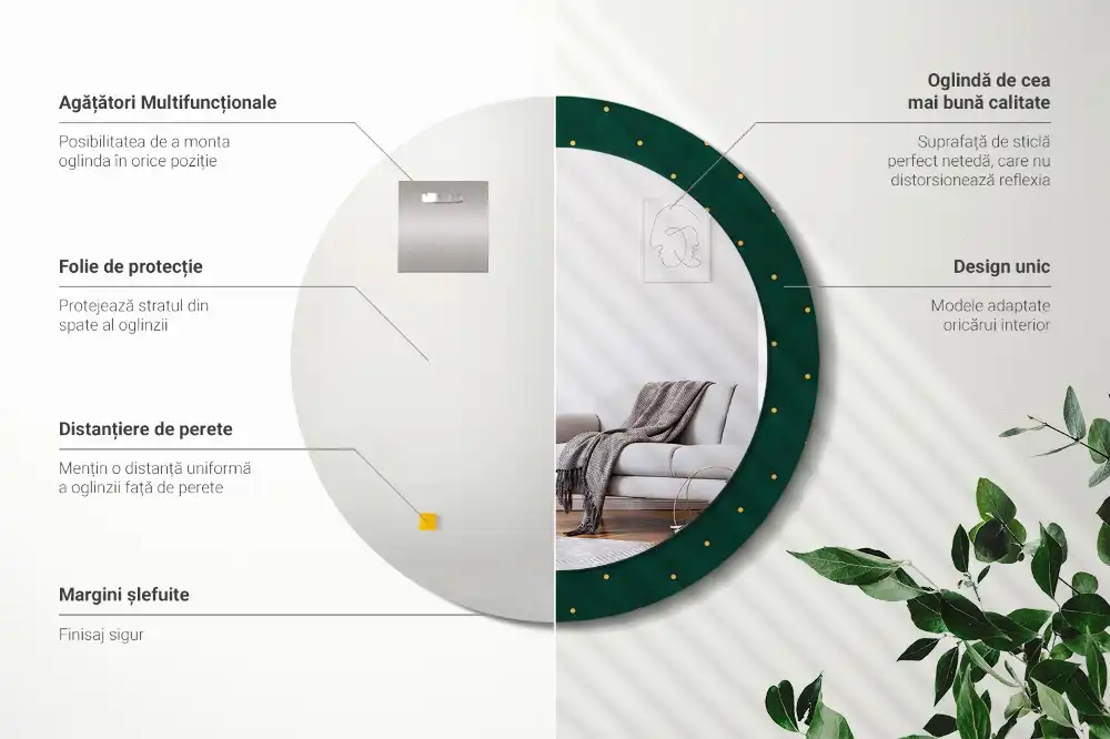 Miroir rond cadre imprimé motif matelassé