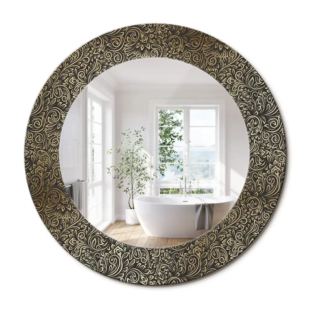Miroir rond cadre avec impression ornement floral