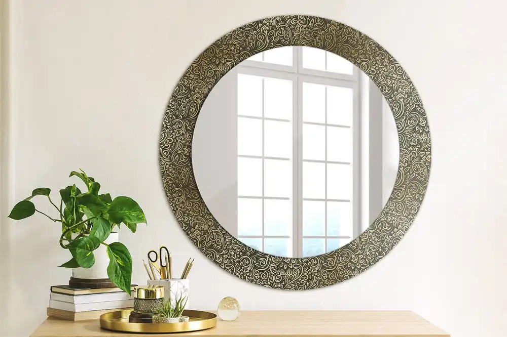 Miroir rond cadre avec impression ornement floral