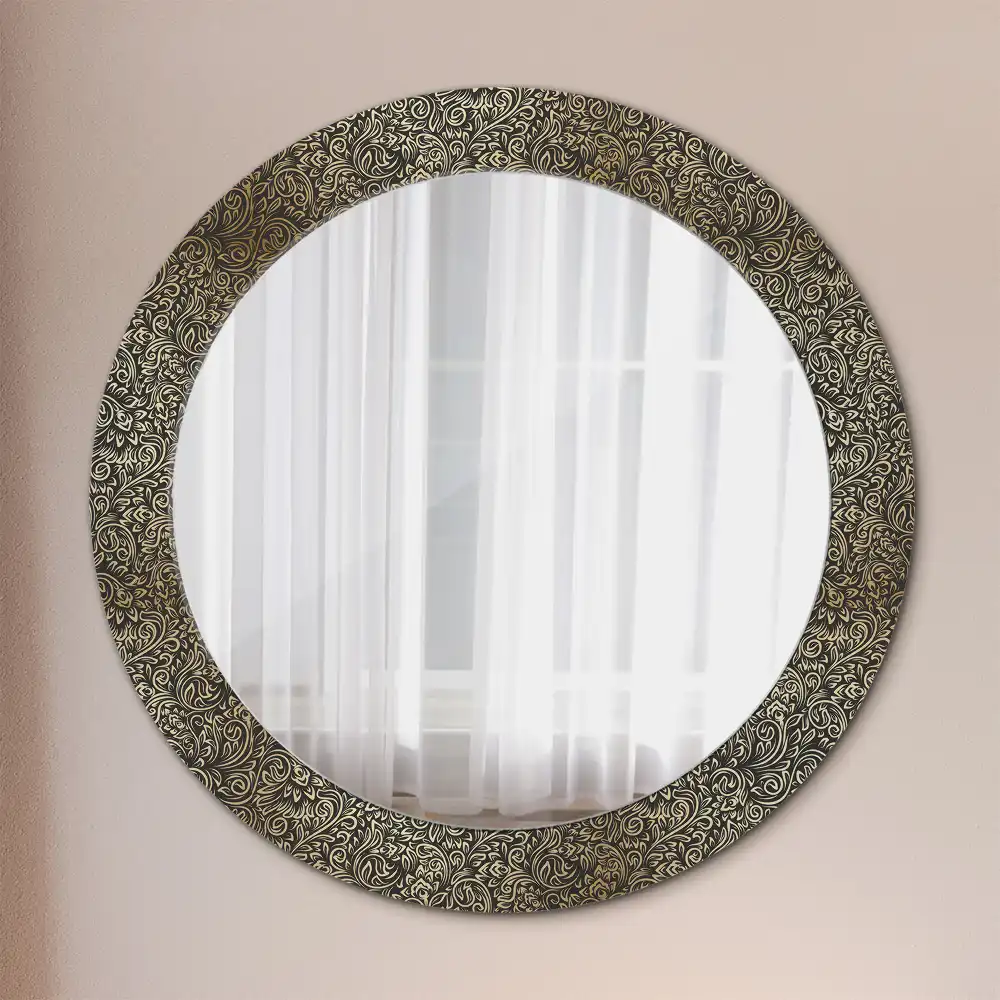 Miroir rond cadre avec impression ornement floral