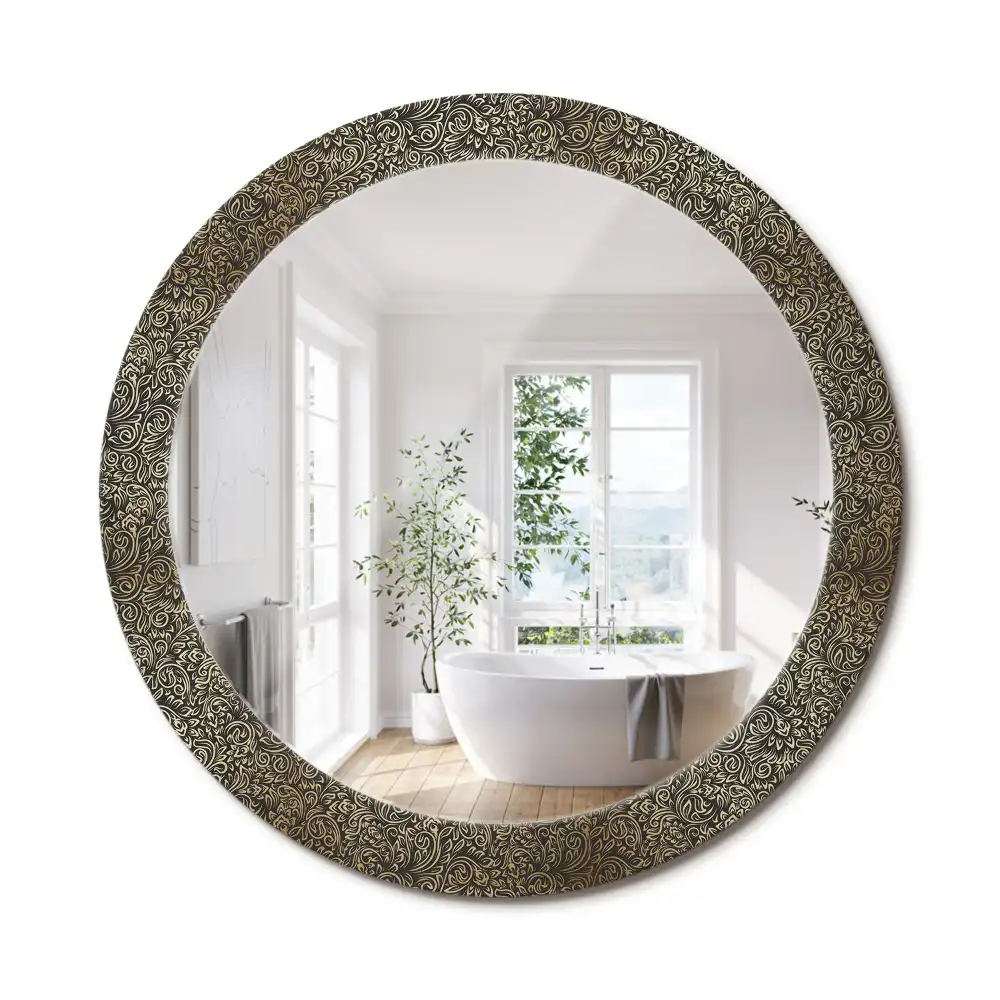 Miroir rond cadre avec impression ornement floral