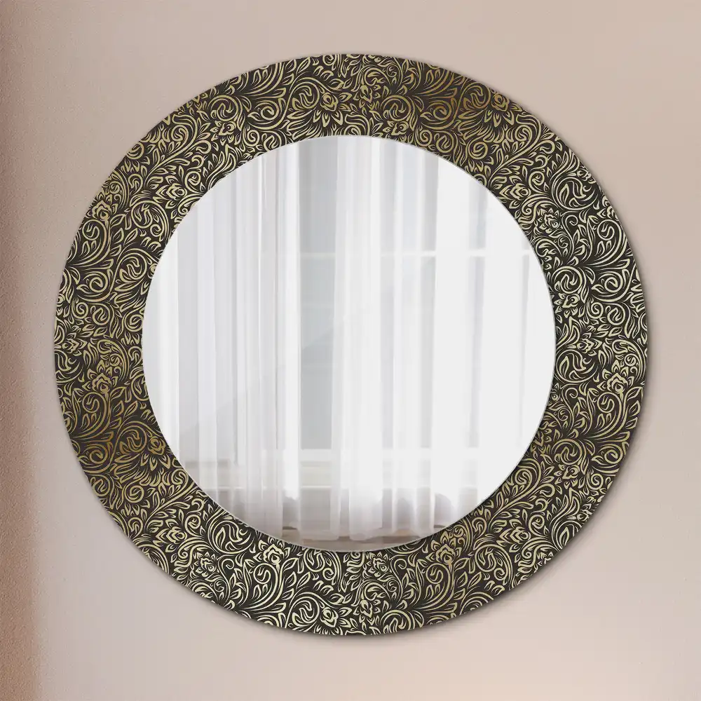 Miroir rond cadre avec impression ornement floral