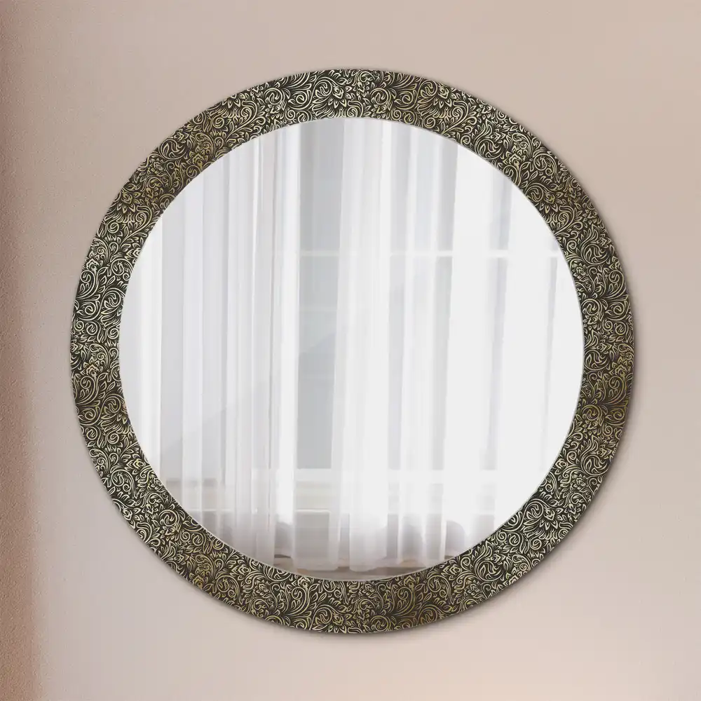 Miroir rond cadre avec impression ornement floral