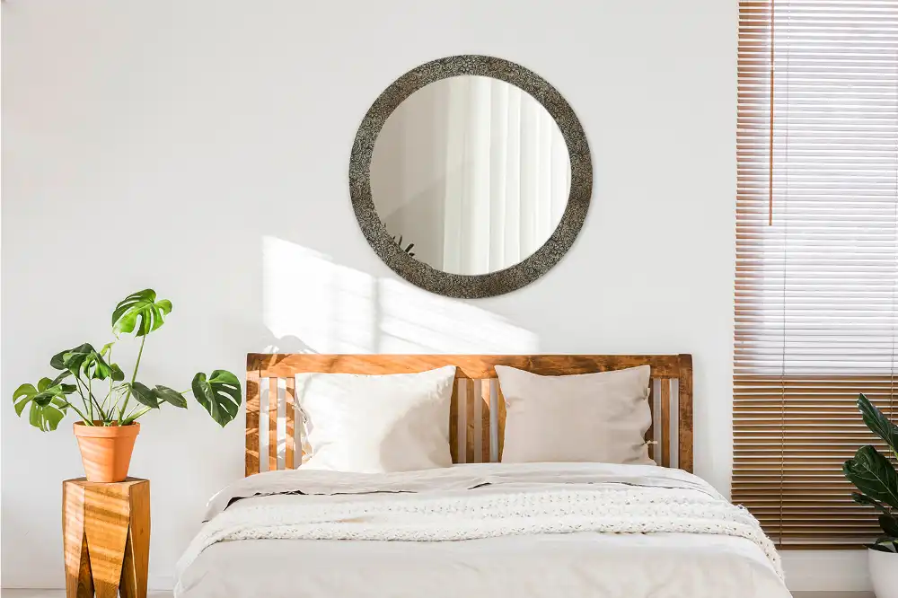 Miroir rond cadre avec impression ornement floral