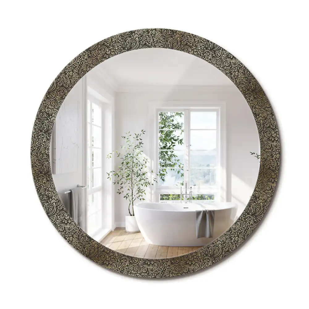 Miroir rond cadre avec impression ornement floral