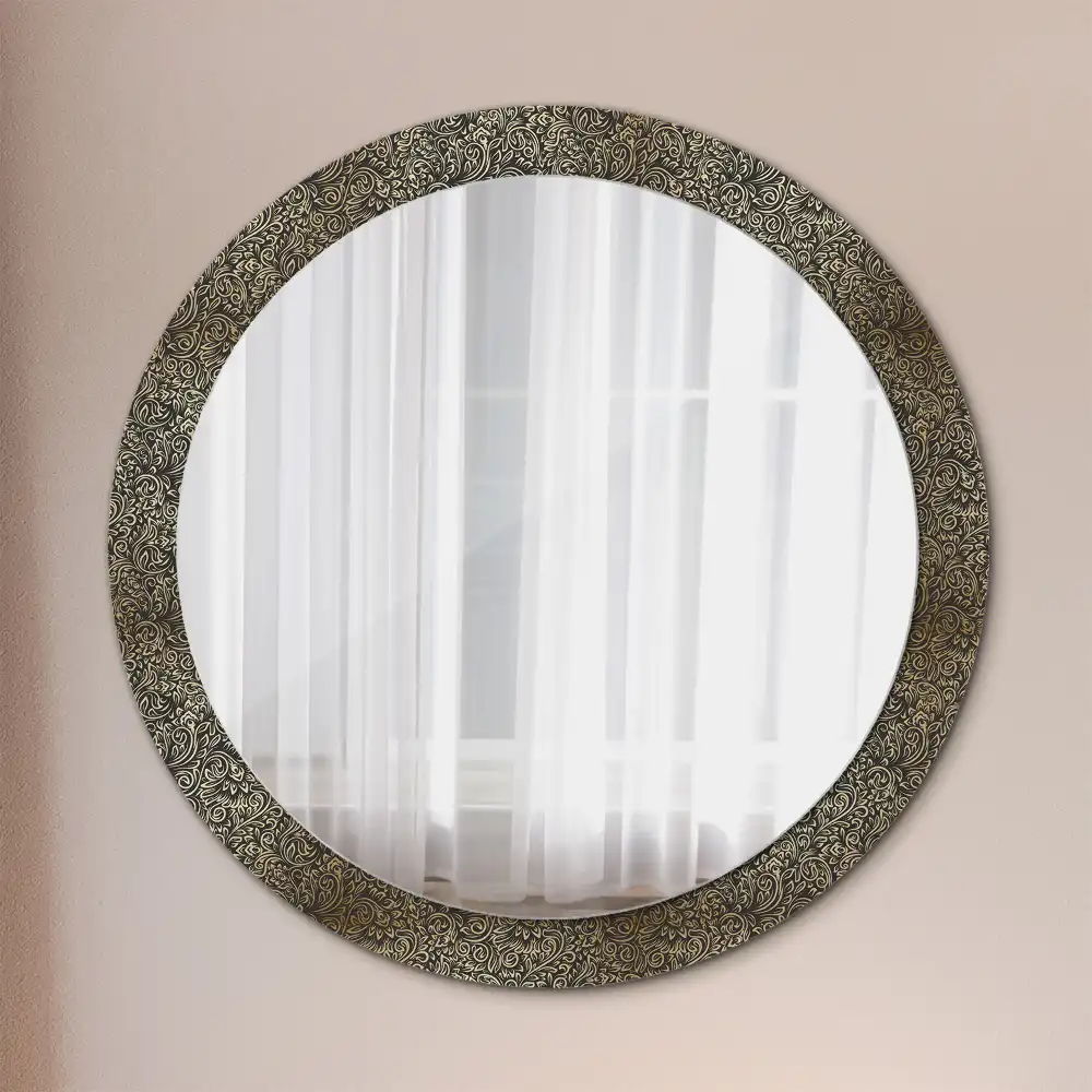 Miroir rond cadre avec impression ornement floral