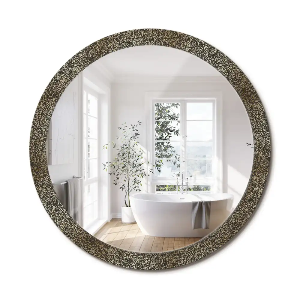 Miroir rond cadre avec impression ornement floral