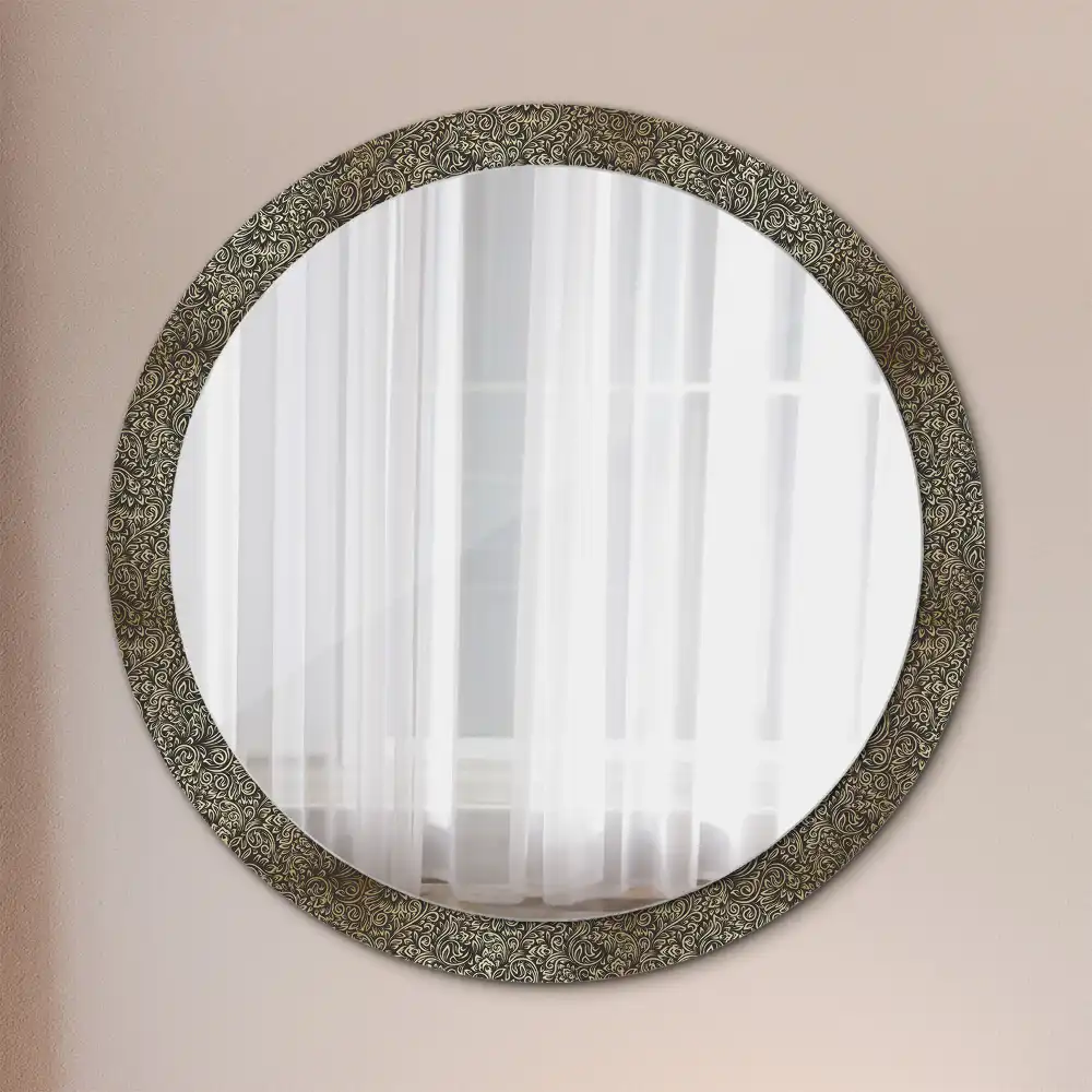 Miroir rond cadre avec impression ornement floral