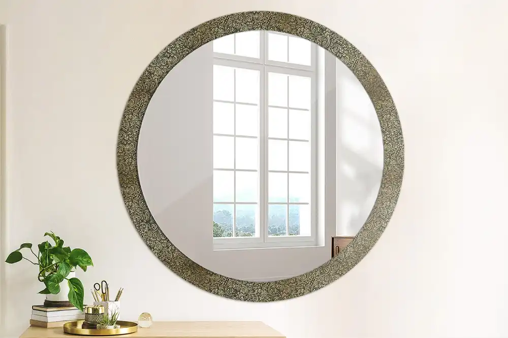 Miroir rond cadre avec impression ornement floral