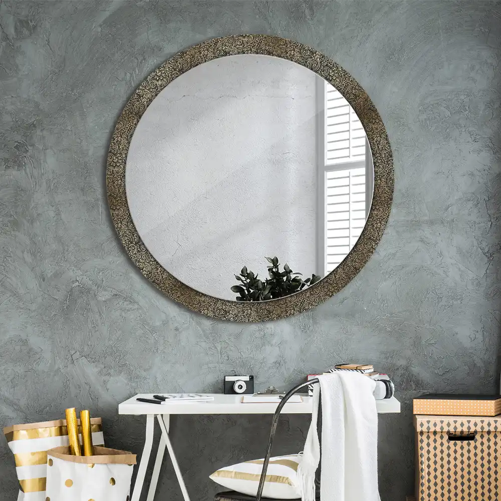 Miroir rond cadre avec impression ornement floral