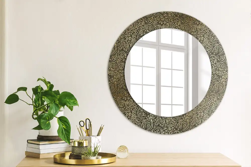 Miroir rond cadre avec impression ornement floral