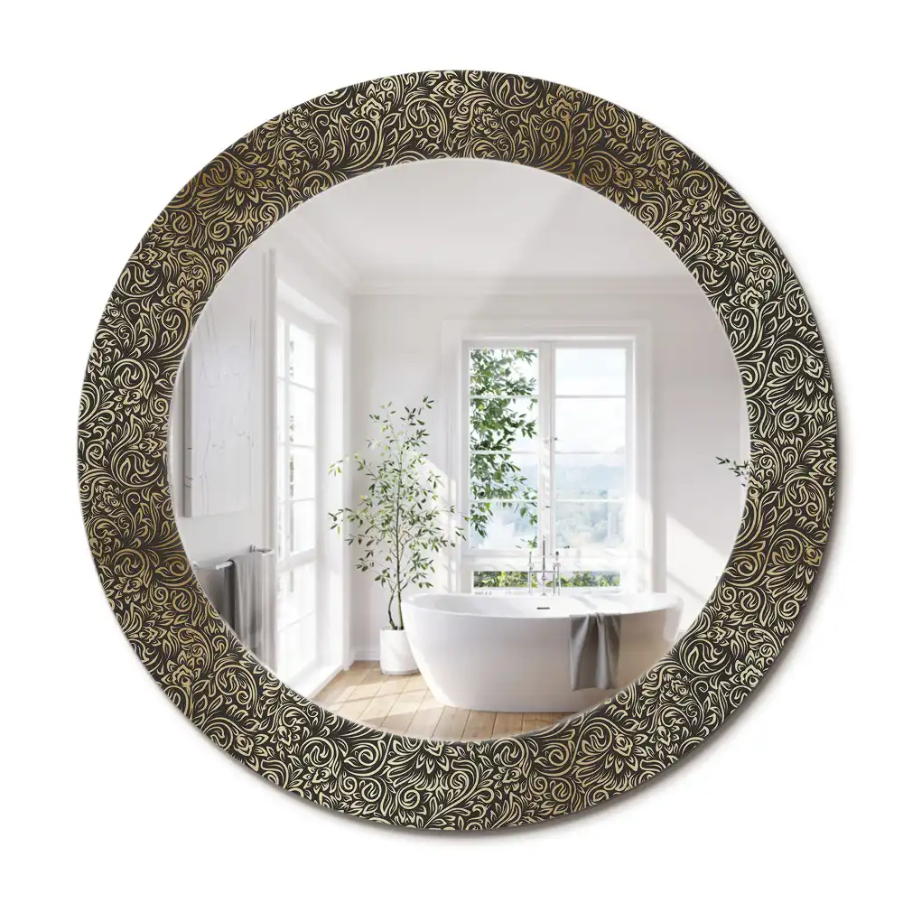 Miroir rond cadre avec impression ornement floral