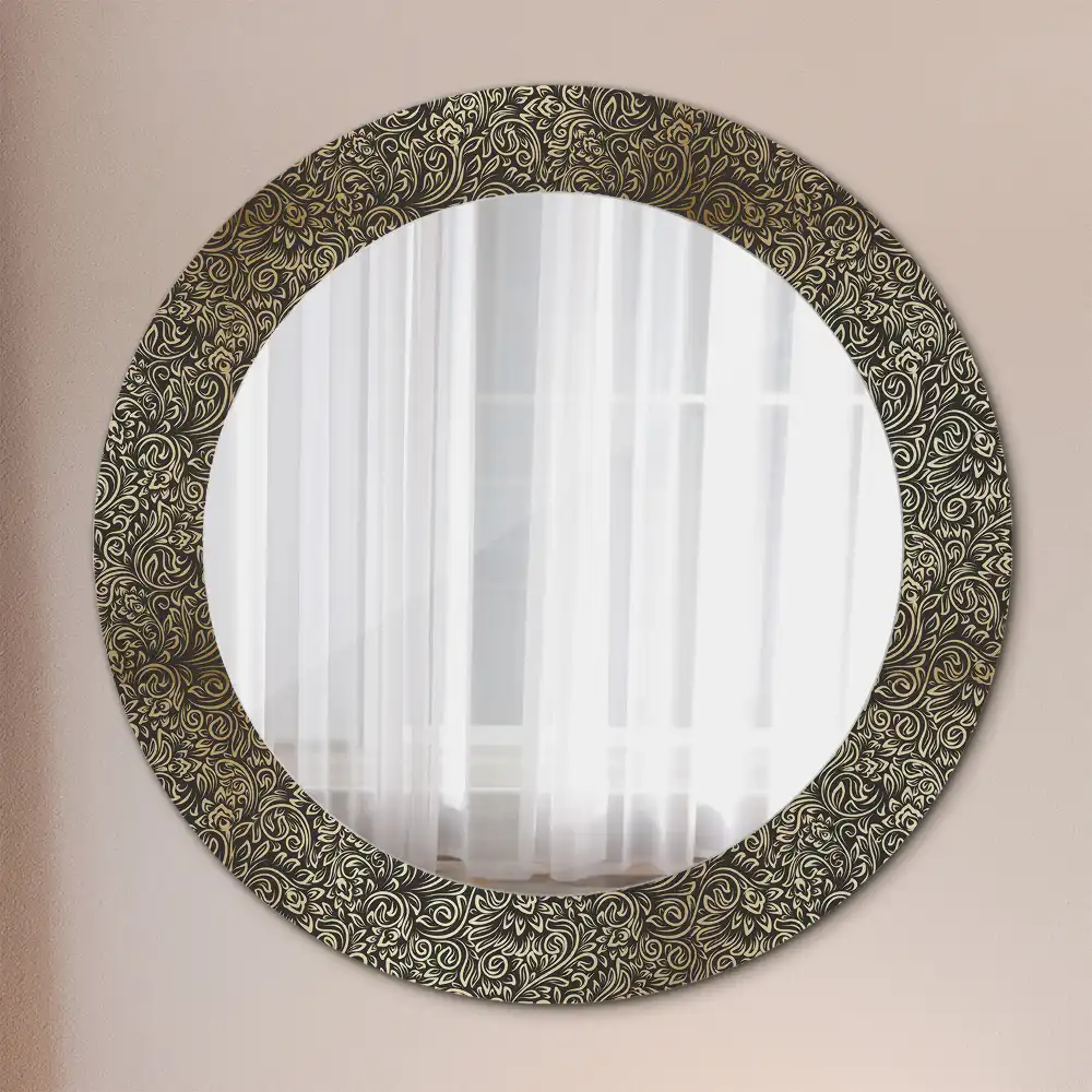Miroir rond cadre avec impression ornement floral