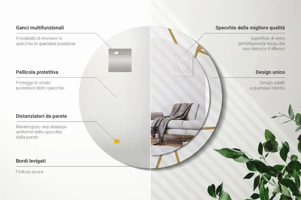 Miroir rond avec décoration disposition linéaire