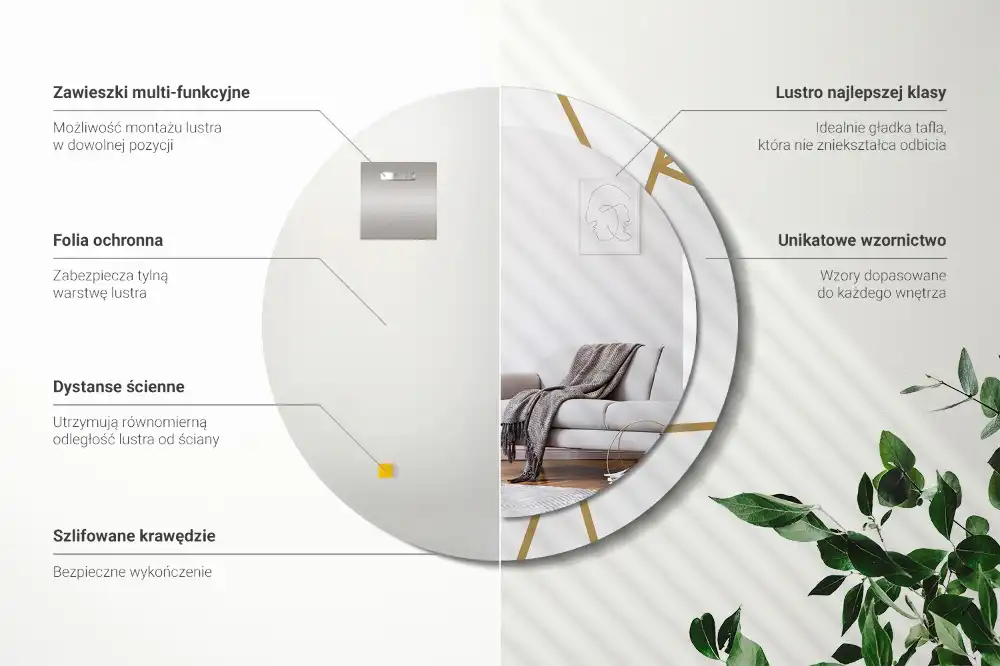 Miroir rond avec décoration disposition linéaire
